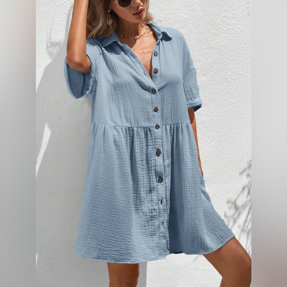 Zara Casual Blue Button-Up Dress